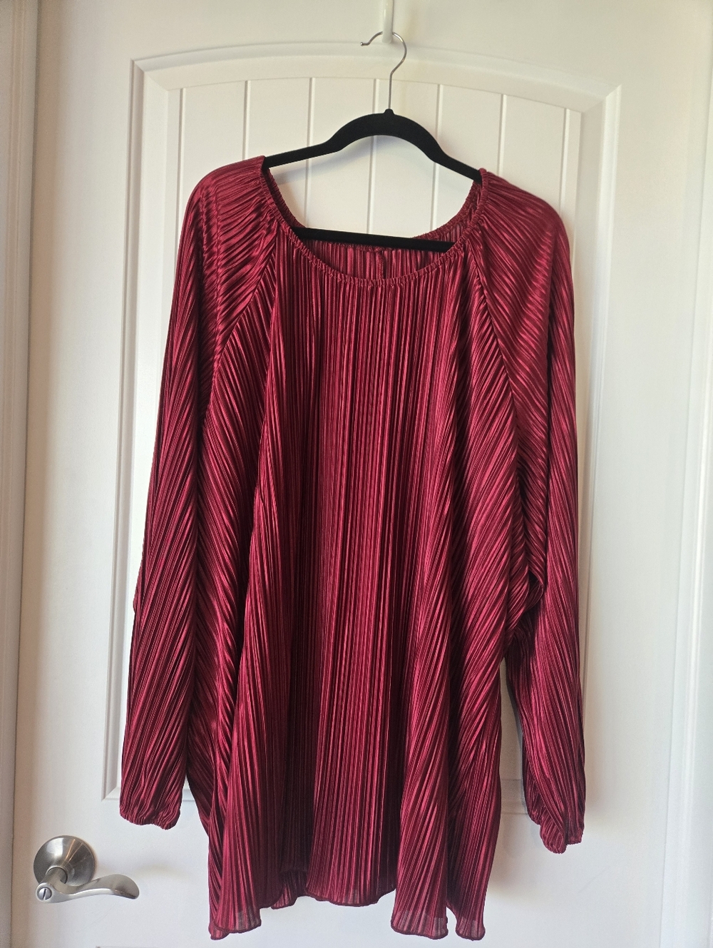 Plus Size Silky Red Pleated Blouse